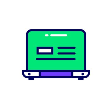 Doğrusal dizüstü bilgisayar simgesi. Piktogram anahat tarzı. Vektör modern düz tasarım öğesi için mobil uygulama ve web tasarım.