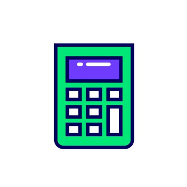 Doğrusal hesap makinesi simge. Piktogram beyaz anahat stilinde. Vektör modern düz tasarım öğesi için mobil uygulama ve web tasarım.