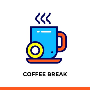 Yeni iş için doğrusal kahve molası simgesi. Piktogram anahat tarzı. Vektör düz çizgi simgesini mobil uygulamalar, Web siteleri ve illüstrasyon için uygun