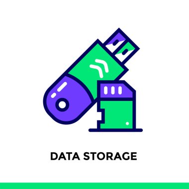 Başlangıç iş için doğrusal veri depolama simgesi. Piktogram anahat tarzı. Vektör düz çizgi simgesini mobil uygulamalar, Web siteleri ve sunum için uygun 