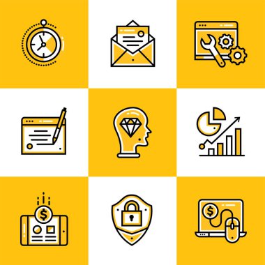 Başlangıç iş için doğrusal simgeler vektör ayarlayın. Kaliteli modern simgeleri için bilgi grafik, baskı ortamı ve arabirimler için uygun