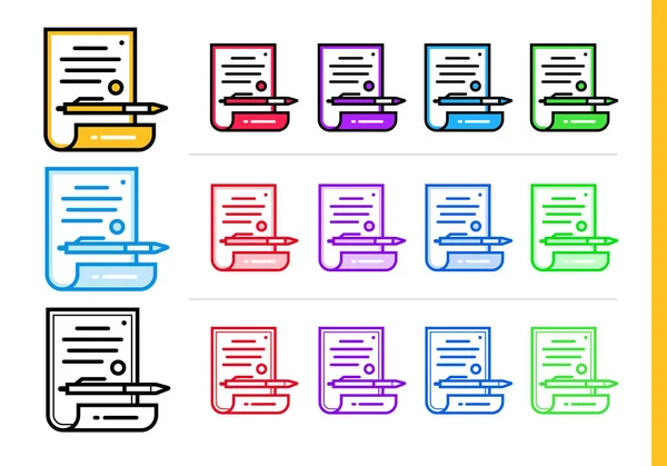 Linear contract icon for startup business in different colors. Vector elements for website, mobile application — Stock Vector