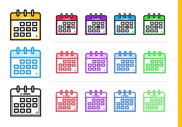 Icono de calendario lineal para startups en diferentes colores. Elementos vectoriales para sitio web, aplicación móvil — Vector de stock