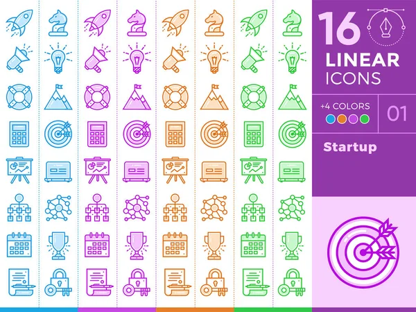 Iconos lineales únicos con diferentes colores para banners y otros tipos de nuevo diseño empresarial — Vector de stock