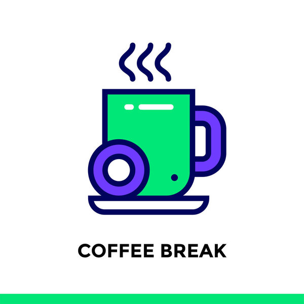 Linear coffee break icon for new business. Pictogram in outline style. Vector flat line icon suitable for mobile apps, websites and illustration