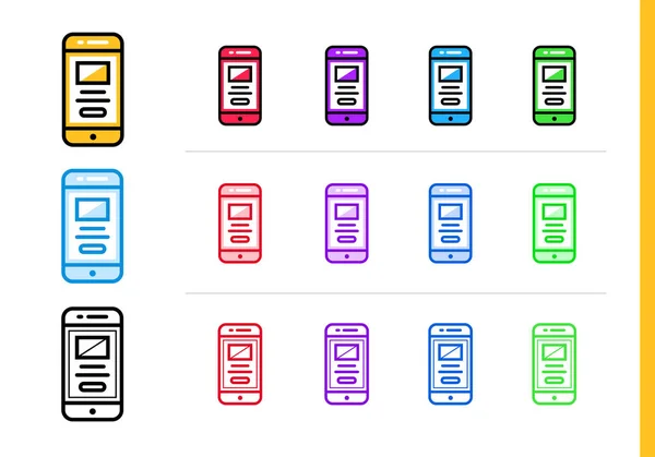 Icône mobile linéaire pour le démarrage d'entreprise en différentes couleurs. Éléments vectoriels adaptés au site Web, à l'application mobile et à la présentation — Image vectorielle