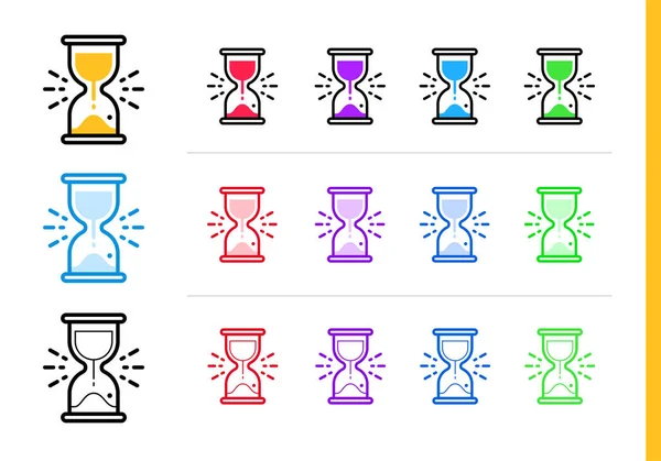 Лінійний пісочний годинник для запуску бізнесу в різних кольорах. Векторні елементи, придатні для веб-сайту, мобільного додатку та презентації — стоковий вектор