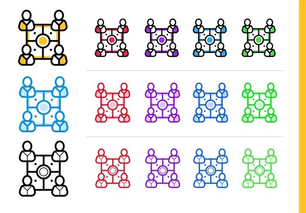 创业企业中不同颜色的线性团队图标。向量元素适合网站、 移动应用和演示文稿 — 图库矢量图片