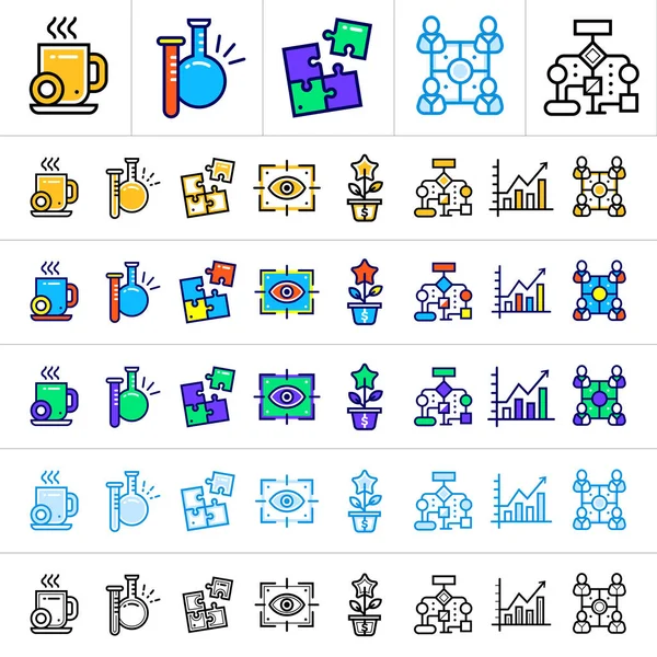 Conjunto de grandes vectores de iconos lineales para startups de diferentes estilos. Adecuado para sitio web, aplicación móvil y presentación . — Archivo Imágenes Vectoriales