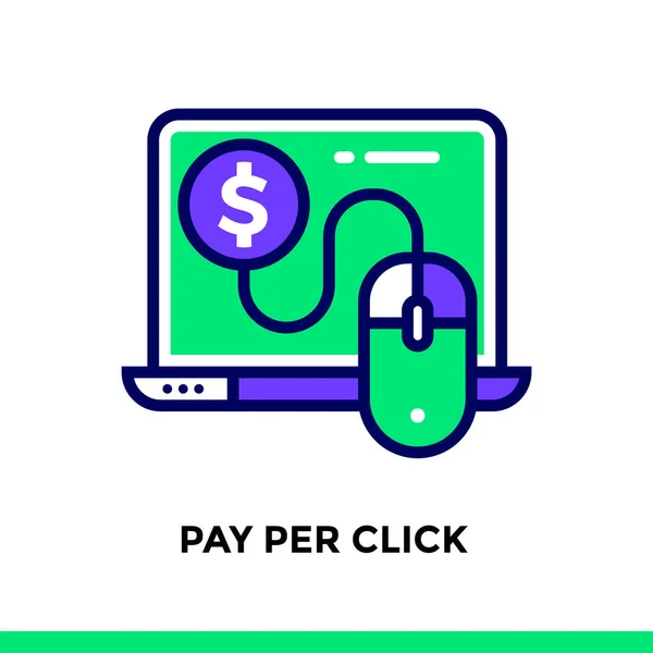 Linjär betala per Klicka ikonen för nystartat företag. Piktogram i dispositionsformat. Vector platt linje ikonen lämplig för mobila appar, webbplatser och presentation — Stock vektor