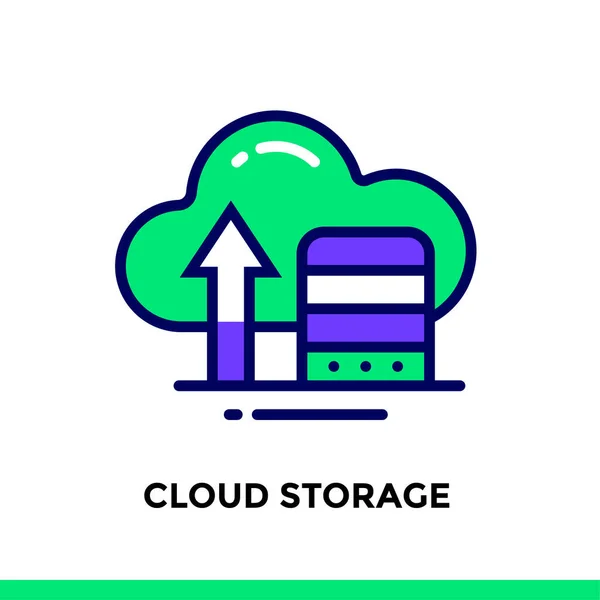 Linjär moln lagring ikon för nystartat företag. Piktogram i dispositionsformat. Vector platt linje ikonen lämplig för mobila appar, webbplatser och presentation — Stock vektor