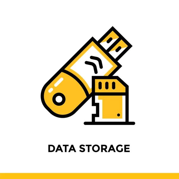 시작 비즈니스에 대 한 선형 데이터 저장 아이콘입니다. 개요 스타일에서 그림입니다. 벡터 플랫 라인 아이콘 모바일 애플 리 케이 션, 웹 사이트 및 프레 젠 테이 션에 적합 — 스톡 벡터