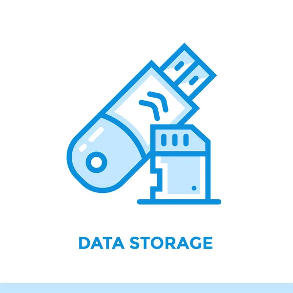 Icône de stockage de données linéaire pour les entreprises en démarrage. Pictogramme en forme de contour. Icône vectorielle plat adaptée aux applications mobiles, sites Web et présentation — Image vectorielle