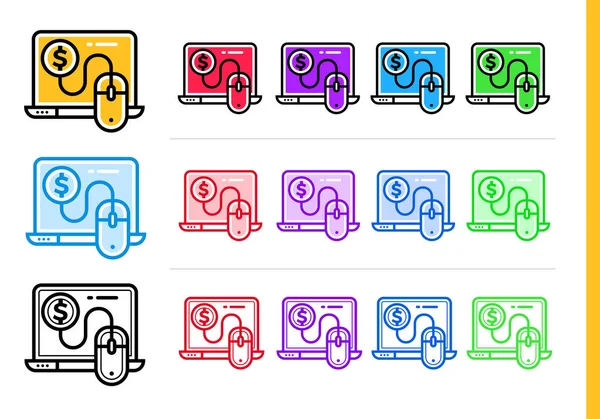 Salaire linéaire par icône de clic pour les entreprises en démarrage dans différentes couleurs. Eléments vectoriels pour site web, application mobile — Image vectorielle