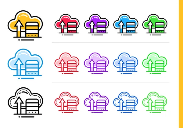 Icône de stockage en nuage linéaire pour les entreprises en démarrage en différentes couleurs. Eléments vectoriels pour site web, application mobile — Image vectorielle