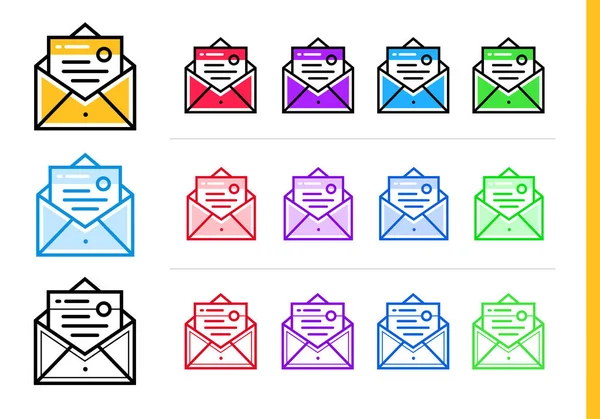 线性电子邮件营销启动业务在不同颜色的图标。向量元素的网站，移动应用程序 — 图库矢量图片