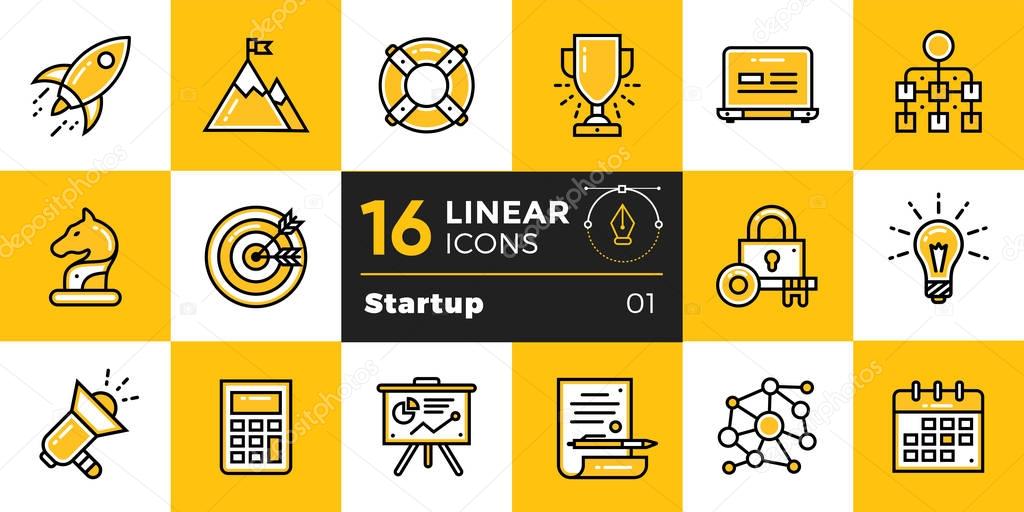Vector collection of line icons for new business. High quality modern pictograms for mobile concepts and web design.