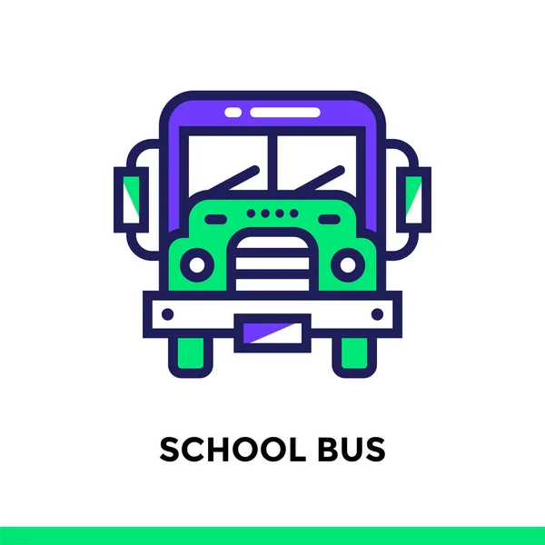 Ikon Linear SCHOOL BUS untuk pendidikan. Pictogram dalam gaya garis besar. Elemen desain datar modern vektor bagi aplikasi seluler dan desain web - Stok Vektor