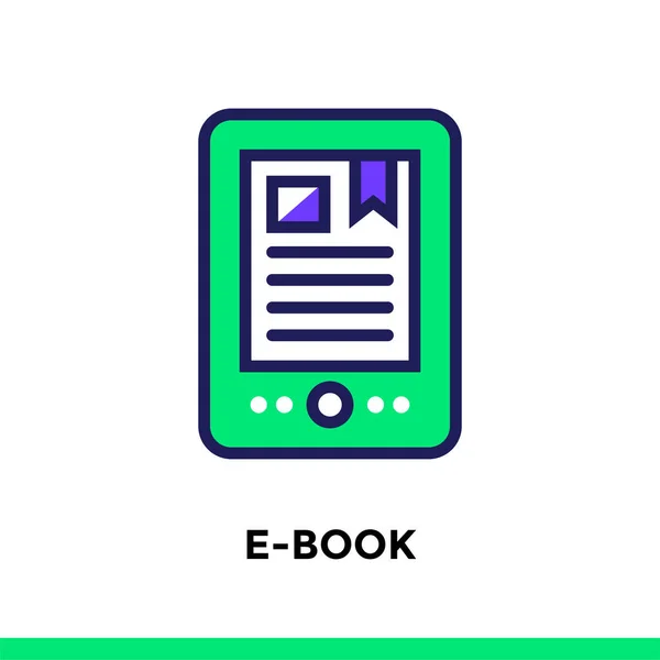 Ícone E-BOOK linear para educação. Pictograma em estilo esboço. Vetor moderno elemento de design plano para aplicação móvel e web design — Vetor de Stock