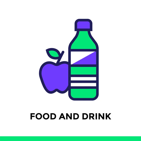 ไอคอนอาหารเชิงเส้นและ DRINK สําหรับการศึกษา รูปสี่เหลี่ยมในรูปแบบเค้าร่าง องค์ประกอบการออกแบบแบนสมัยใหม่ของเวกเตอร์สําหรับแอพพลิเคชันมือถือและการออกแบบเว็บ — ภาพเวกเตอร์สต็อก