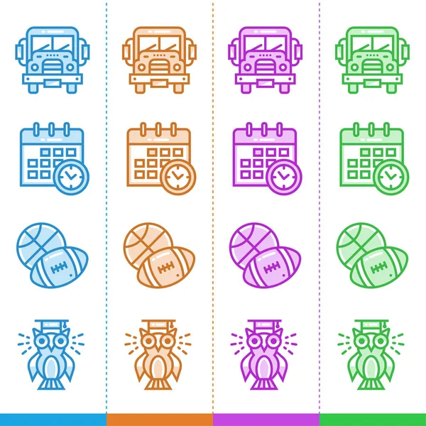 Vector set van lineaire pictogrammen voor school en onderwijs in andere kleur. Geschikt voor website en mobiele apps en afdrukken — Stockvector