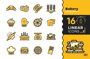 Vektör kümesi doğrusal simgeler, ekmek ve yemek. Kaliteli modern simgeleri için baskı, Web sitesi ve sunumu için uygundur