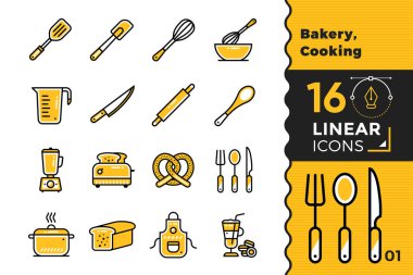Vektör Lineer Icons set fırın, yemek. Kaliteli modern simgeleri baskı, Web sitesi ve sunum için uygun