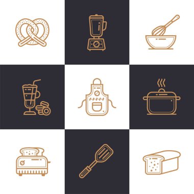 Benzersiz doğrusal Icons set fırın, yemek. Kaliteli modern simgeleri bilgi grafik, baskı ortamı ve arabirimler için uygun