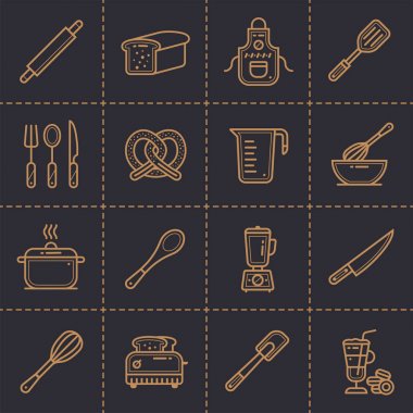 Vektör Lineer Icons set fırın, yemek. Kaliteli modern simgeleri baskı, Web sitesi ve sunum için uygun