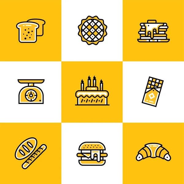 Colección vectorial de iconos esquemáticos, panadería y cocina. Iconos de alta calidad adecuados para sitios web, impresión e ilustración — Vector de stock