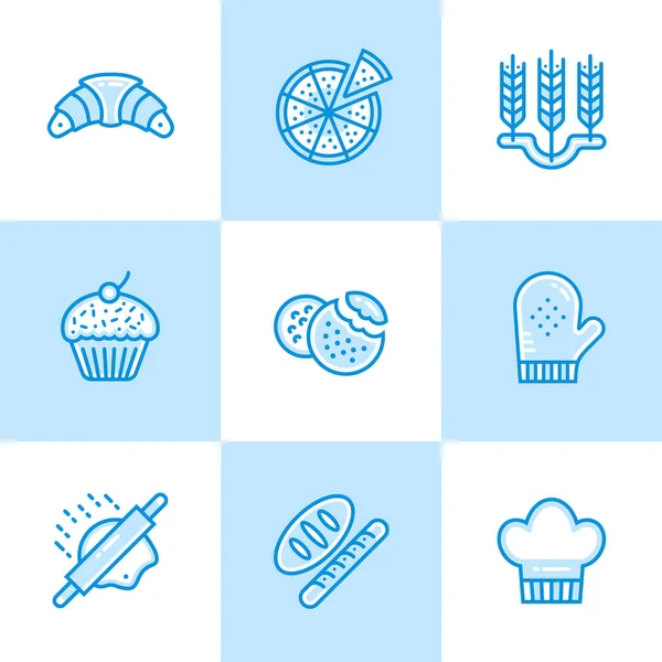Colección vectorial de iconos de línea, panadería y cocina. Iconos de alta calidad adecuados para sitios web, impresión e ilustración — Vector de stock