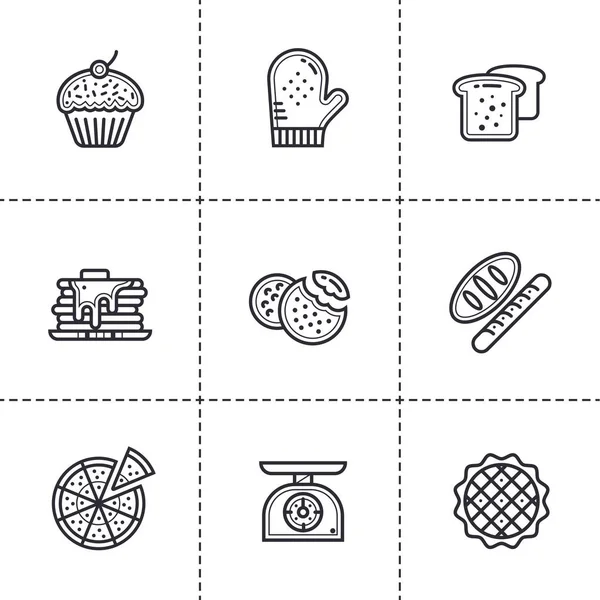 Conjunto vectorial de iconos lineales, panadería y cocina. Iconos de esquema moderno para aplicaciones móviles y conceptos web — Vector de stock
