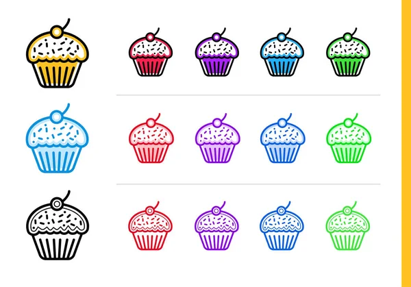 Outline CUPCAKE icon in different colors. Vector elements suitable for website, mobile application and presentation — Stock Vector