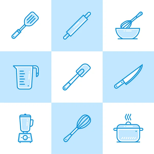 Vector lineaire iconen set van bakkerij, koken. Moderne overzicht pictogrammen voor mobiele applicatie en web-concepten — Stockvector