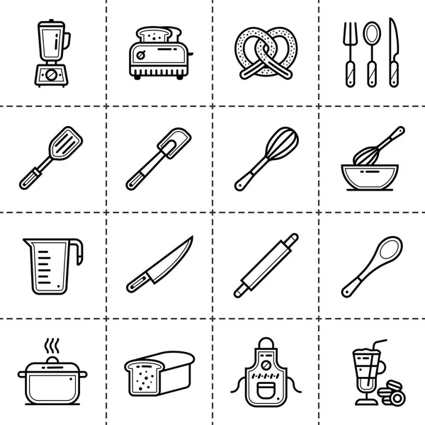 Conjunto de iconos lineales vectoriales de panadería, cocina. Iconos modernos de alta calidad adecuados para impresión, sitio web y presentación — Vector de stock