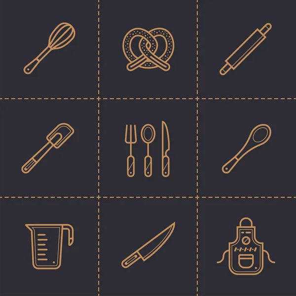 Conjunto de iconos lineales vectoriales de panadería, cocina. Iconos modernos de alta calidad adecuados para impresión, sitio web y presentación — Vector de stock