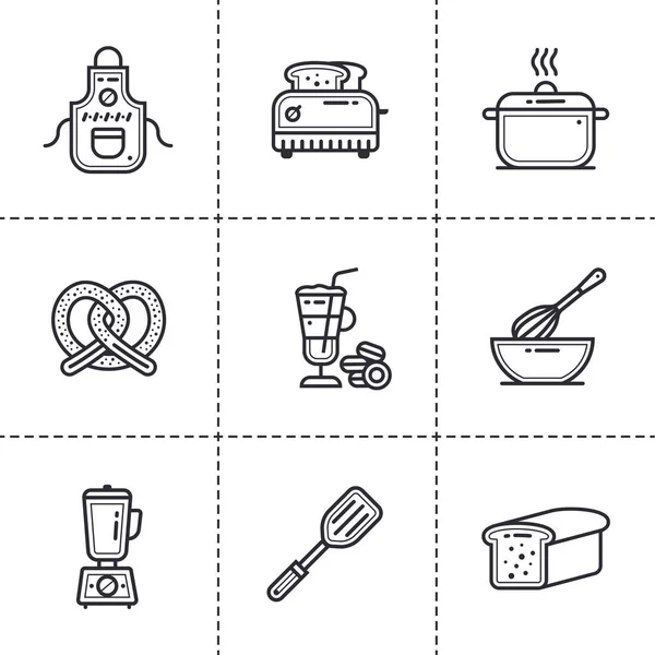 Conjunto de iconos lineales vectoriales de panadería, cocina. Iconos de esquema moderno para aplicaciones móviles y conceptos web — Vector de stock