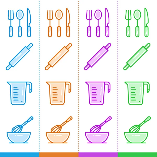 Conjunto vectorial de iconos lineales, panadería, cocina. Adecuado para sitios web, aplicaciones móviles e impresión — Vector de stock