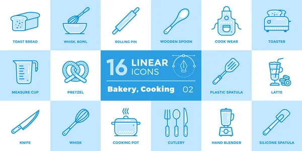 Vector bosquejo iconos colección de panadería, cocina. Iconos modernos de alta calidad para banners, aplicaciones móviles y presentaciones — Vector de stock