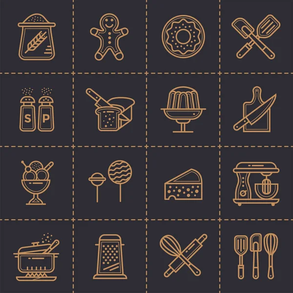 Vector bosquejo iconos colección de panadería, cocina. Iconos de esquema moderno para aplicaciones móviles y conceptos web — Vector de stock