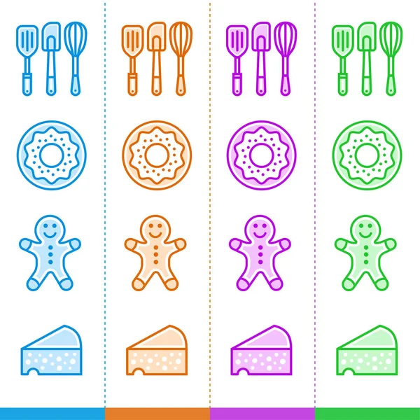 Conjunto vectorial de iconos lineales, panadería, cocina. Adecuado para sitios web, aplicaciones móviles e impresión — Vector de stock