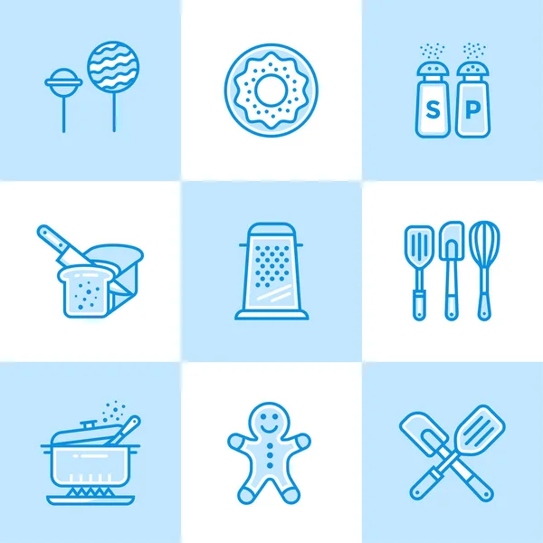 Colección vectorial de iconos de esquema, panadería, cocina. Iconos modernos de calidad premium adecuados para gráficos de información, medios impresos e interfaces — Vector de stock