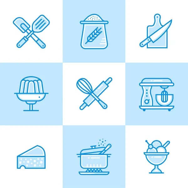 Conjunto de iconos lineales vectoriales de panadería, cocina. Iconos de esquema moderno para aplicaciones móviles y conceptos web — Vector de stock