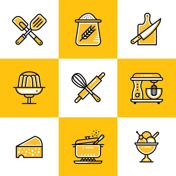 Colección vectorial de iconos de esquema, panadería, cocina. Iconos modernos de calidad premium adecuados para gráficos de información, medios impresos e interfaces — Vector de stock