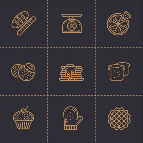 Conjunto vectorial de iconos lineales, panadería y cocina. Iconos de esquema moderno para aplicaciones móviles y conceptos web — Vector de stock
