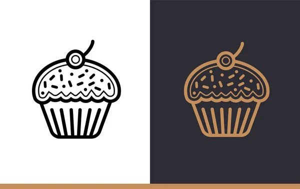 Outline CUPCAKE icon, bakery. Vector line icons suitable for info graphics, print media and interfaces — Stock Vector