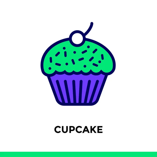 Umriss Cupcake-Symbol. Vektor-Piktogramm für Druck, Website und Präsentation — Stockvektor