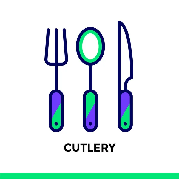 Icono lineal CUTLERÍA de panadería, cocina. Pictograma vectorial adecuado para sitios web, presentación y medios impresos — Vector de stock