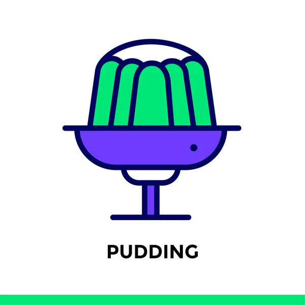 Linear icon PUDDING of bakery, cooking. Pictogram in outline style. Suitable for mobile apps, websites and presentation — Stock Vector