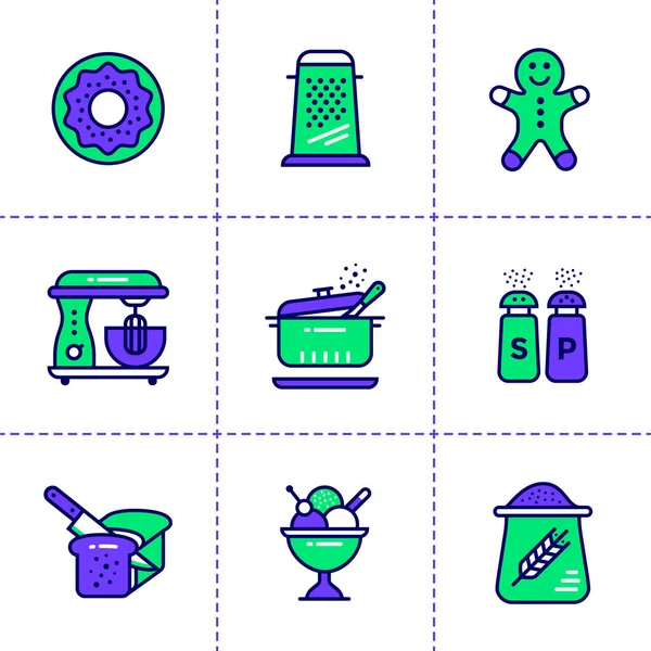 Conjunto de iconos lineales únicos de panadería, cocina. Iconos modernos de alta calidad adecuados para gráficos de información, medios impresos e interfaces — Vector de stock